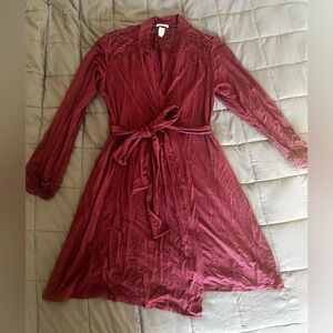 Burgundy Eberjey Lace Trim Robe